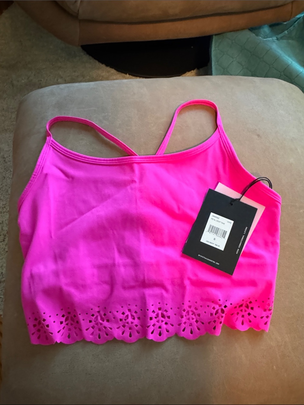 Spiritual Gangster Hot Pink Laser-Cut Petal Crop Tank Bralette